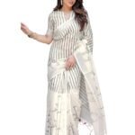 SIRIL Women's Cotton Linen Printed Saree with Unstitched Blouse Piece