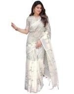 SIRIL Women's Cotton Linen Printed Saree with Unstitched Blouse Piece
