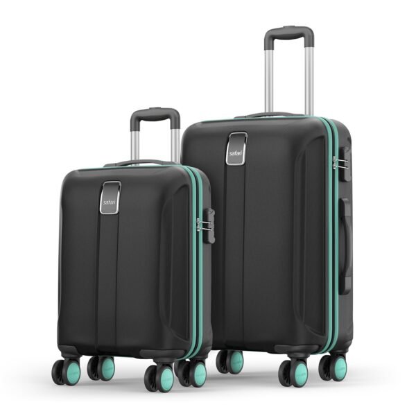 Safari Medium Thorium Neo 8 Wheels 55 and 66 Cm Small and Trolley Bags Hard Case Polycarbonate 360 Degree Wheeling System Luggage, Trolley Bags for Travel Set of 2, Suitcase for Travel, Black