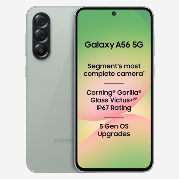 Samsung Galaxy A56 5G Mobile (Awesome Olive, 8GB, 256GB) | Segment Most Complete Triple Camera | 50MP | AI Editing | 4nm Processor | sAMOLED | 5000mAh | Gorilla Glass Victus+| Knox Security