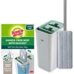Scotch-Brite Plastic Hands-Free Microfiber Flat Mop with Compact Bucket, Splash Proof Design & Double Scraper for Easy Squeeze (1 Unit)