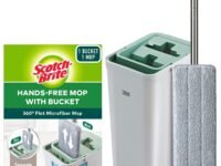 Scotch-Brite Plastic Hands-Free Microfiber Flat Mop with Compact Bucket, Splash Proof Design & Double Scraper for Easy Squeeze (1 Unit)