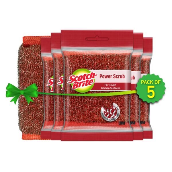 Scotch-Brite Power Scrub with Steel Mesh for Utensil Cleaning | Removes Tough Stains | Utensil Scrubber | Pack of 5