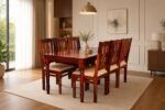 Sheesham Wood 6-Seater Dining Table Set with Cushioned Chairs | Solid Wooden Furniture for Home & Kitchen (Maple, 6 Seater)