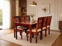 Sheesham Wood 6-Seater Dining Table Set with Cushioned Chairs | Solid Wooden Furniture for Home & Kitchen (Maple, 6 Seater)