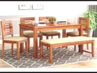 Solid Sheesham Wood Dining Table Set 6 Seater | Six Seater Dining Table 6 Seater with 4 Cushion Chairs & 1 Bench for Living Room | 6 Seater Dining Set for Hotel Restaurant, Honey