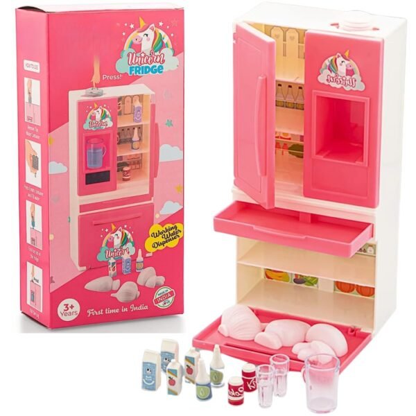 Storio Unicorn Fridge Kitchenware Toy Set Non Toxic Plastic Accessories for Girls Age 3 Years Pluspink