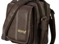 Storite PU Leather Sling Bag, Brown, 20.5x9x16.5 cm