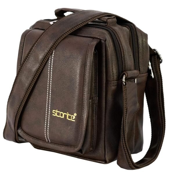Storite PU Leather Sling Bag, Brown, 20.5x9x16.5 cm