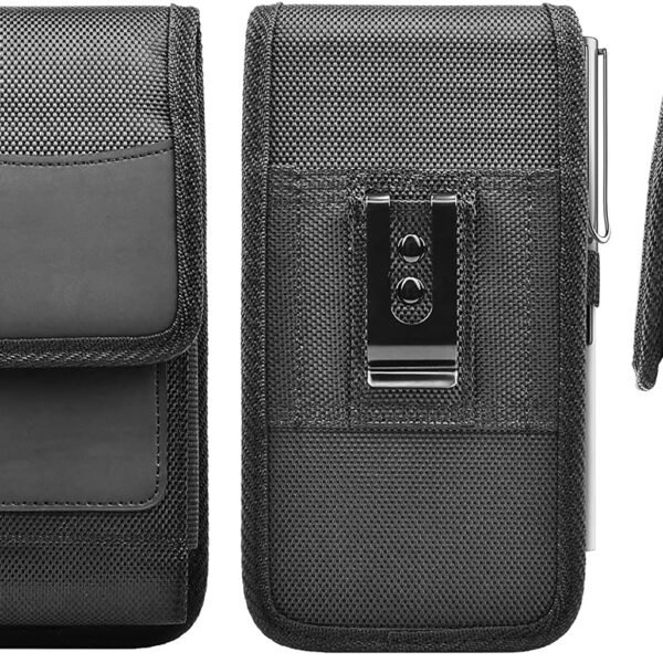 TDG® Nylon Mobile Cell Phone Belt Pouch Holster case Cover with Belt Clip and Loops - Card Holder and RFID & Velcro Flap - for Oneplus Smartphones with Slim Case on