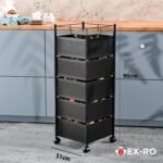 TEX-RO Kitchen Trolley with Wheels | 5-Layer Metal Vegetable Basket Stand & Kitchen Storage Rack | Multipurpose Kitchen Organizer for Onion Potato Storage (Black)