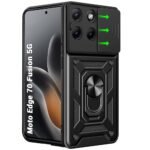TheGiftKart Tough Armor Bumper Back Cover Case for Motorola Moto Edge 70 Fusion 5G | Kickstand & Ring Holder | 360 Degree Protection Back Cover Case (PC & TPU, Sliding Camera Cover, Black)