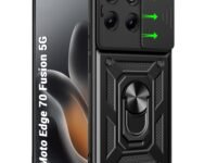 TheGiftKart Tough Armor Bumper Back Cover Case for Motorola Moto Edge 70 Fusion 5G | Kickstand & Ring Holder | 360 Degree Protection Back Cover Case (PC & TPU, Sliding Camera Cover, Black)