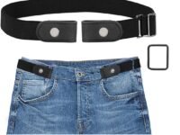 Toxen Invisible Buckle-less Jeans Belt with Ring Adjustable Buckle Free Waist Belt Elastic Belt for Jeans Pants Skirts Women or Men