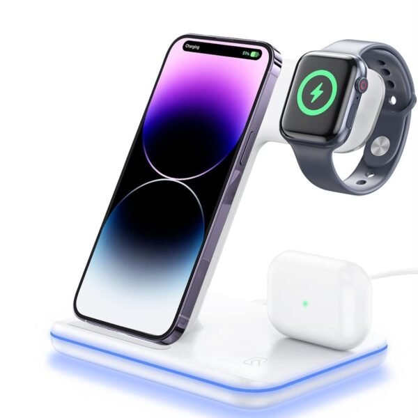 UNIGEN Unidock 3-in-1 Fast Wireless Charging Station (Type-C PD) for iWatch Series SE/7/6/5/4/3/2/1 AirPods 1/2/Pro/3/iPhone 13/13Mini/13Pro/13Pro Max/12/12Mini/12pro/11/XS/X & Other Qi Devices-White