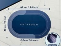VERVENIX Pack of 2 Bathroom Mats Anti Slip Quick Dry Soft Water Absorbing | Oval Anti-Skid Non-Slip Rubber Doormat for Home, Kitchen & Washroom | (Blue)