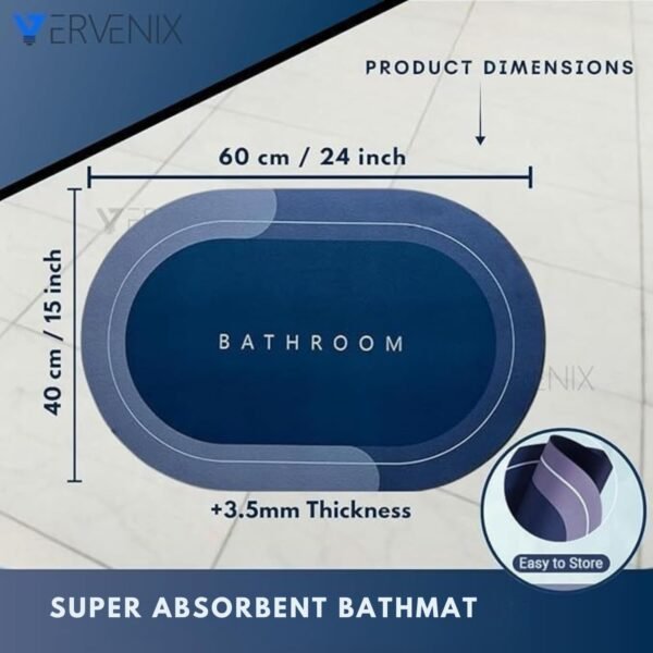 VERVENIX Pack of 2 Bathroom Mats Anti Slip Quick Dry Soft Water Absorbing | Oval Anti-Skid Non-Slip Rubber Doormat for Home, Kitchen & Washroom | (Blue)