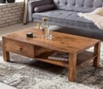 Varsha Furniture Sheesham Wooden Center Table with Drawer & Shelf Storage for Home Living Room | Wooden Coffee/Centre Table | Tea Table | Compatible for Sofa Set | Rosewood - Natural Finish