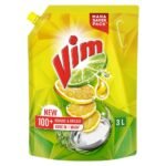 Vim Dishwash Liquid 3 L pouch | Removes 100+ Odours & Grease in 1 wash | With the power of 100 Lemons