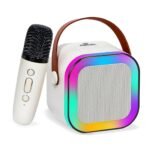 Wembley Karaoke Mic with Speaker for Singing Rechargeable Wireless Mini Portable Bluetooth Speaker Karaoke System for Home with Microphone & LED Lights Birthday Gift for Kids Toys for Girls Boys Adult