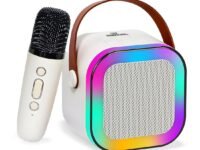 Wembley Karaoke Mic with Speaker for Singing Rechargeable Wireless Mini Portable Bluetooth Speaker Karaoke System for Home with Microphone & LED Lights Birthday Gift for Kids Toys for Girls Boys Adult