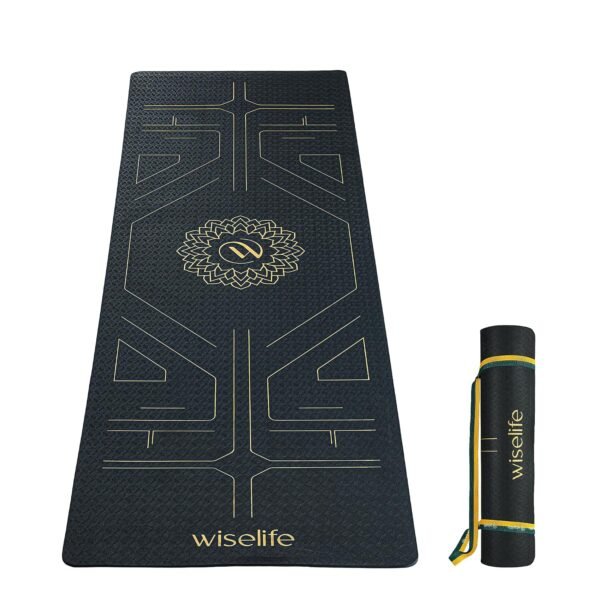 Wiselife True Alignment Yoga Mat + Sleek Yoga Strap For Men And Women | Probalance Eco-TPE Material 6MM | Extra Thick Extra Long Extra Wide | Charcoal Black
