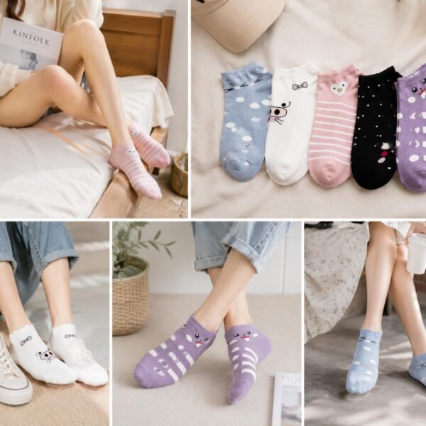 Women's Ankle Socks for Casual & Sports Multicolor Odour Free Fancy Multi design Socks Pack