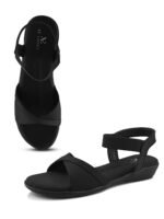 XE Looks Black Criss-Cross Flat Sandals for Women | Secure Ankle Strap | Cushioned Footbed | Lightweight Casual Footwear For Girls