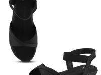 XE Looks Black Criss-Cross Flat Sandals for Women | Secure Ankle Strap | Cushioned Footbed | Lightweight Casual Footwear For Girls