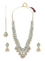 ZAVERI PEARLS Green Meenakari Kundan Bridal Long Dazzling Necklace Earring Maangtikka Set For Women-ZPFK17761