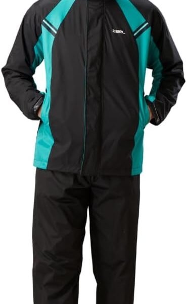 ZEEL Rain Coat for Men Waterproof for Bike Riders with Adjustable Hood Along with Inner Pockets,Waterproof Raincoat with Polyester Jacket,Pants and Waterproof Drawstring Bag,AZ05 Black-Green XL
