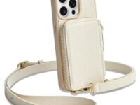 ZVE for iPhone 13 Pro Wallet Case, Zipper Leather Crossbody Phone Case with RFID Blocking Card Holder Wrist Strap Purse Cover for Women Compatible with iPhone 13 Pro (6.1 inch, 2021)- Beige