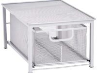 amazon basics Mesh Sliding Basket Drawer Storage Shelf Organizer, Silver, Stainless Steel