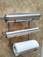appeasy Wall Mount 3 in 1 Aluminum Foil & Cling Film & Plastic Wrap Dispenser Rack-Silver-1 Pc