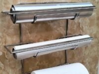 appeasy Wall Mount 3 in 1 Aluminum Foil & Cling Film & Plastic Wrap Dispenser Rack-Silver-1 Pc