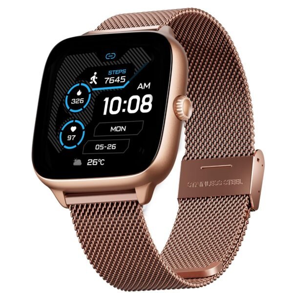boAt Storm Verge, 1.72" (4.4 cm) Unisex Design, AuraVue Display with 20% Higher Brightness, Premium Metal Body, 80+ Sports Mode, Bluetooth Calling, Smart Watch for Men & Women (Rose Gold)