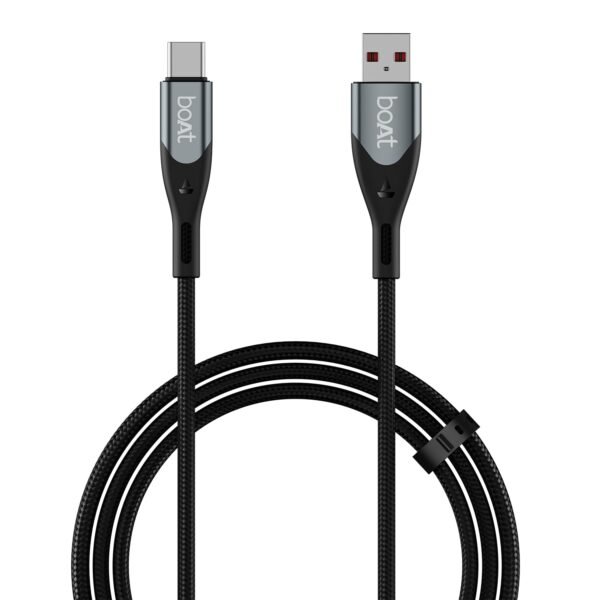 boAt Type A to C 65W Fast Charging Cable with 480 Mbps Data Transfer, Tangle-Free Cable in Premium Nylon Braided Design & Durable Aluminium Alloy Shell (Carbon Black)