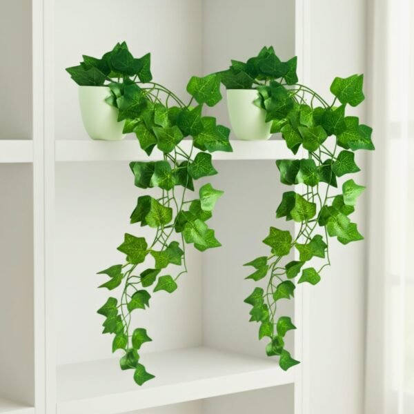 fancymart Pack of 2 Artificial Vine Plants Falling with Small Size Pot - Natural Touch & Feel Home Décor - Perfect for Home and Office Decoration - Size 45 CM