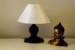 tu casa Wooden Table Lamp for Bedroom & Living Room | Mango Wood Base with White Fabric Shade | Decorative Bedside Night Lamp for Home Décor & Gifting