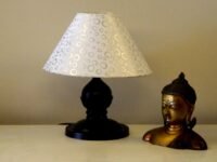 tu casa Wooden Table Lamp for Bedroom & Living Room | Mango Wood Base with White Fabric Shade | Decorative Bedside Night Lamp for Home Décor & Gifting