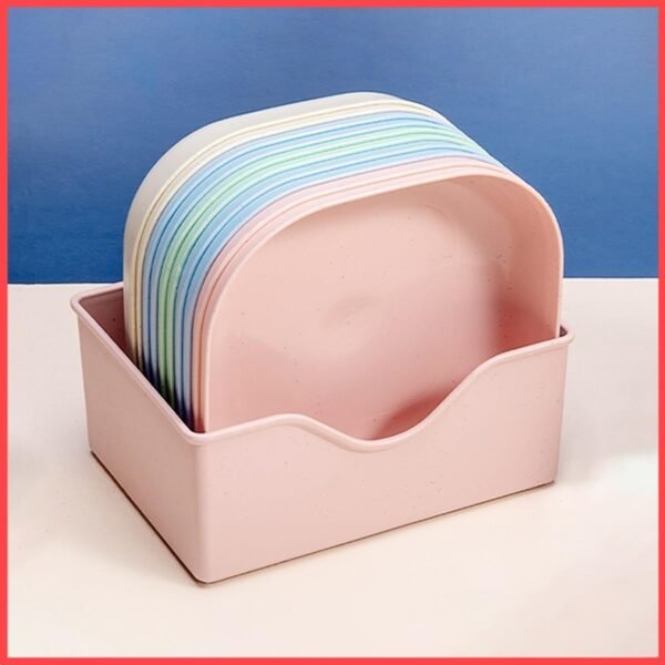 wolpin Square Plastic Dinner Plate Set of 10, Colorful Snacks & Breakfast Plates with Stand, Lightweight Reusable Kitchen Dining Serving Plates for Home, Kids & Parties, Multi-Colour