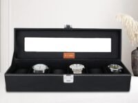 LEDO Watch Box Holder Organizer Case in 6 slots of Watches with Transparent Look Black color Velvet