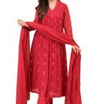 KLOSIA Women Embroidery Solid Anarkali Kurta and Pant Set with Dupatta|Silk|Regular Fit
