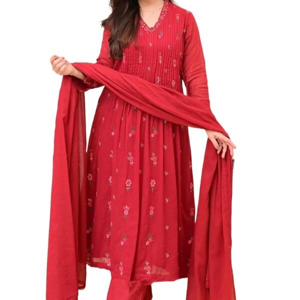 KLOSIA Women Embroidery Solid Anarkali Kurta and Pant Set with Dupatta|Silk|Regular Fit