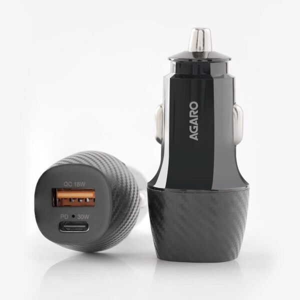 AGARO Pulse Car Charger, Dual Port with 51W Fast Car Charger with Dual Output (33W Pd Type C Port + 18W USB A Port), Fast Charging, for Smartphones, iPhones, Tablets, Earbuds & More – Black