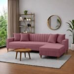 AMATA Omega 4 Seater L Shape Mauve Colour Suede Velvet Fabric Sofa Set with Four Cushions Perfect for Home Office Guests Living Room (03 Move, Omega L Shape 4 SSEATER)(3 Year Warranty)