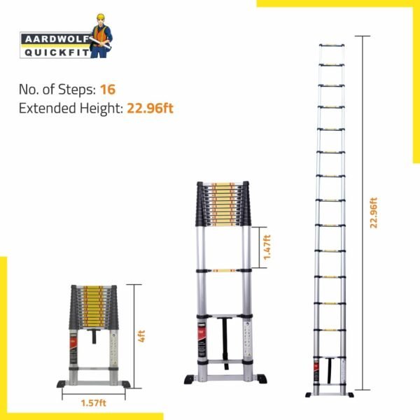 Aardwolf Quickfit Premium Telescopic Ladder 23.6 FT /7.2 Meter| 16 Step
