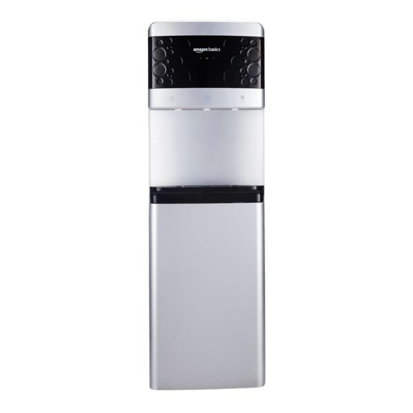 Amazon Basics Hot and Cold Floor Standing Water Dispenser, Top Loading, 20Litre Silver & Black Deco