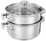 Amazon Brand - Solimo Stainless Steel Steamer with Glass Lid | Induction Base | Modak, Momo Maker | 17 x 22 x 22.4 Cm | 4L | Silver