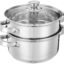 Amazon Brand - Solimo Stainless Steel Steamer with Glass Lid | Induction Base | Modak, Momo Maker | 17 x 22 x 22.4 Cm | 4L | Silver